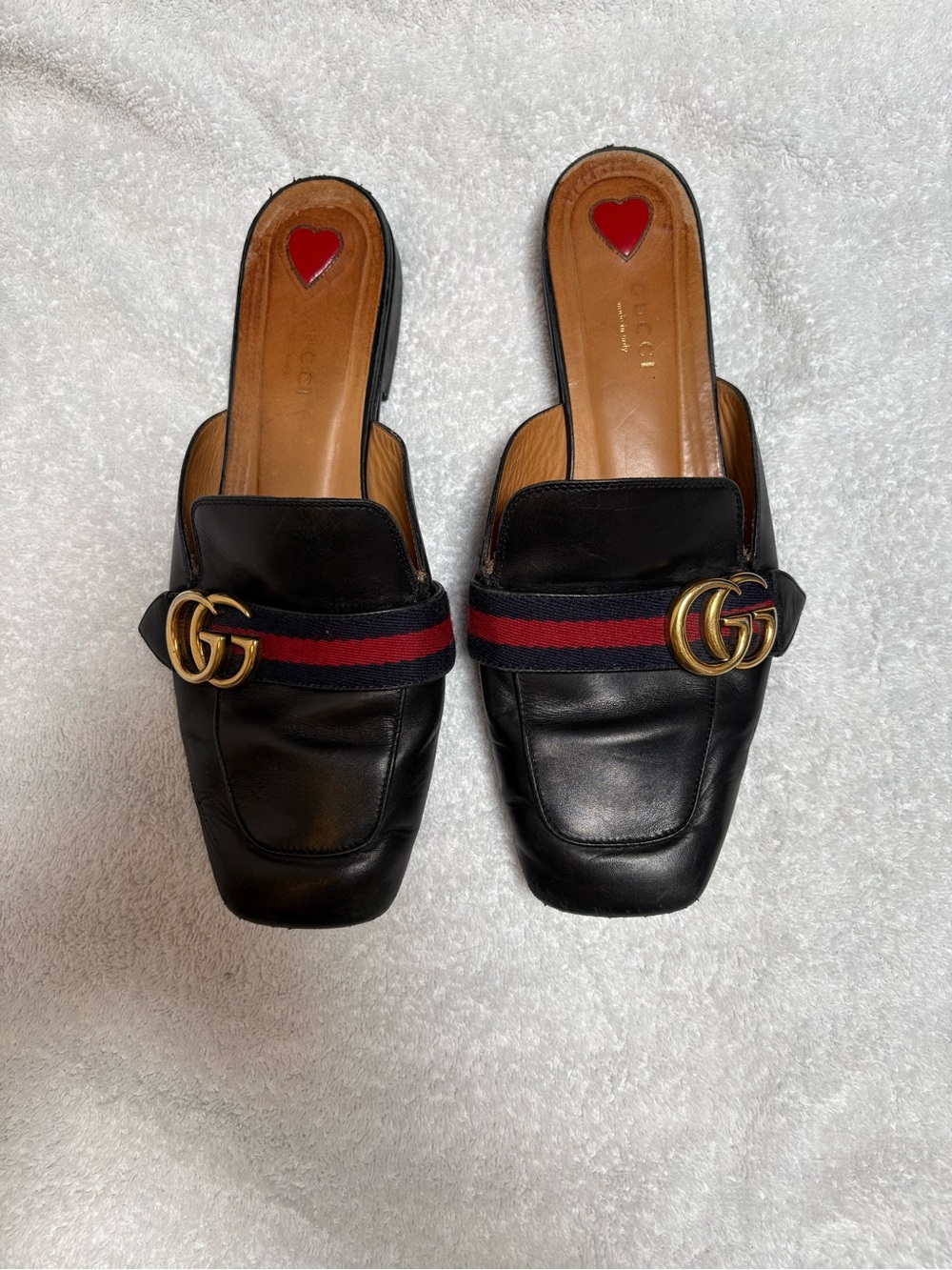 Gucci Marmont GG Web Stripe Leather Slide Mules Loafers - Picture 3 of 10